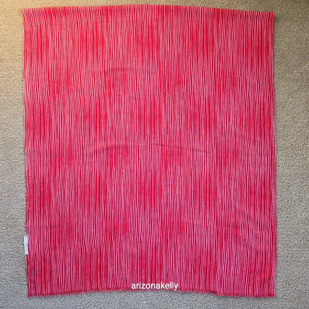 NWT J. McLaughlin Wool Scarf Lightweight Soft Park Stripe Red Coral - Picture 4 of 9
